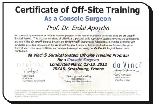 Certificate of Off-Site Training As a Console Surgeon